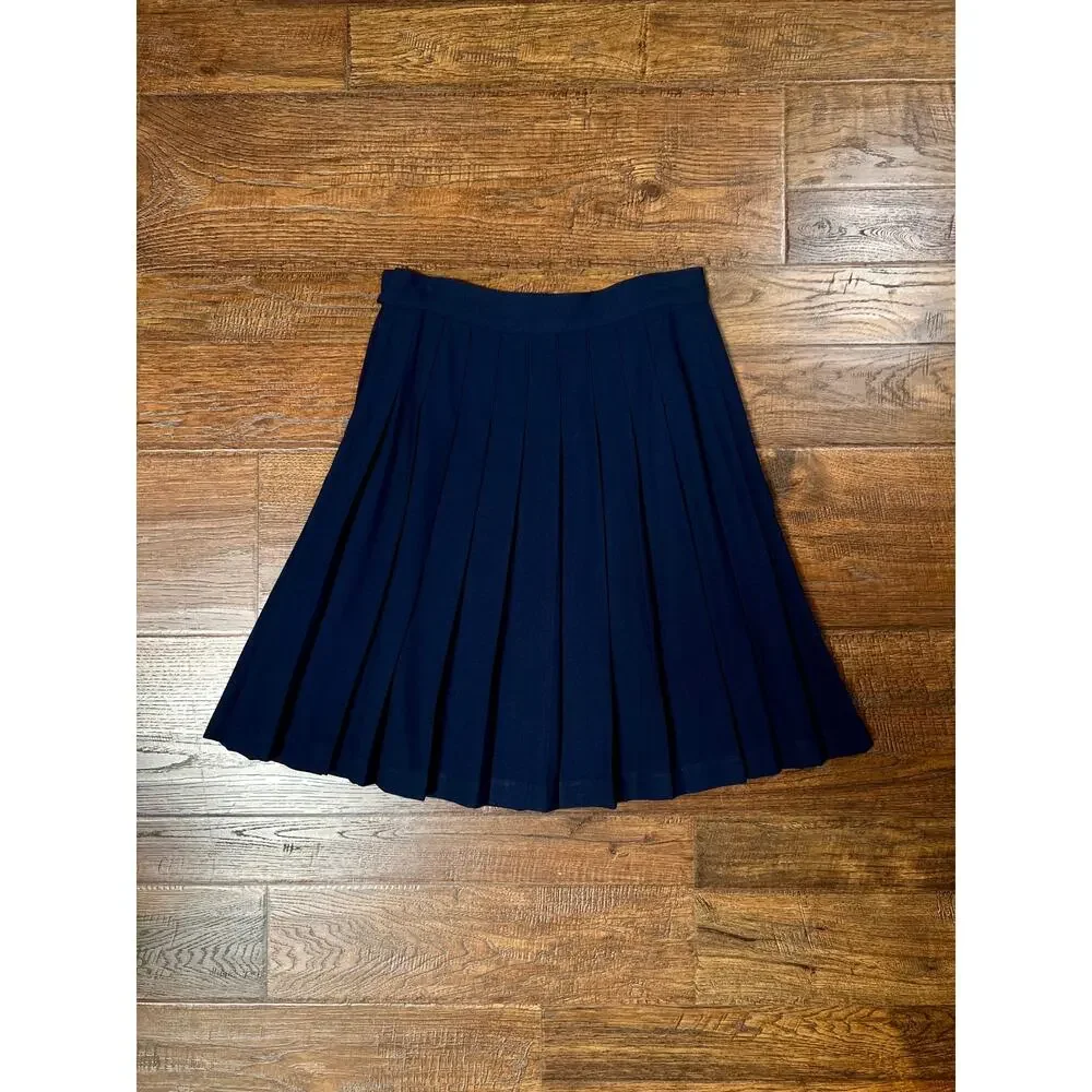Vintage Ann Taylor A.B.S. Short Midi Skirt - Pleated Navy Blue - Size Medium